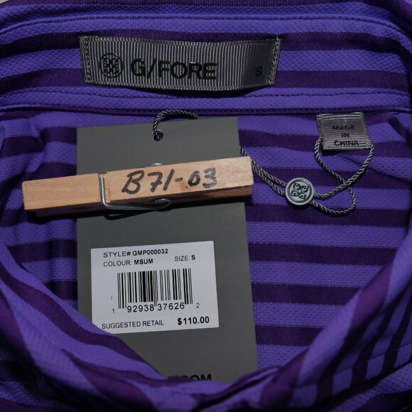 G/FORE Perforated Golf Polo Shirt Mens Size S Purple Stripe Moisture Wicking NWT - Picture 7 of 10